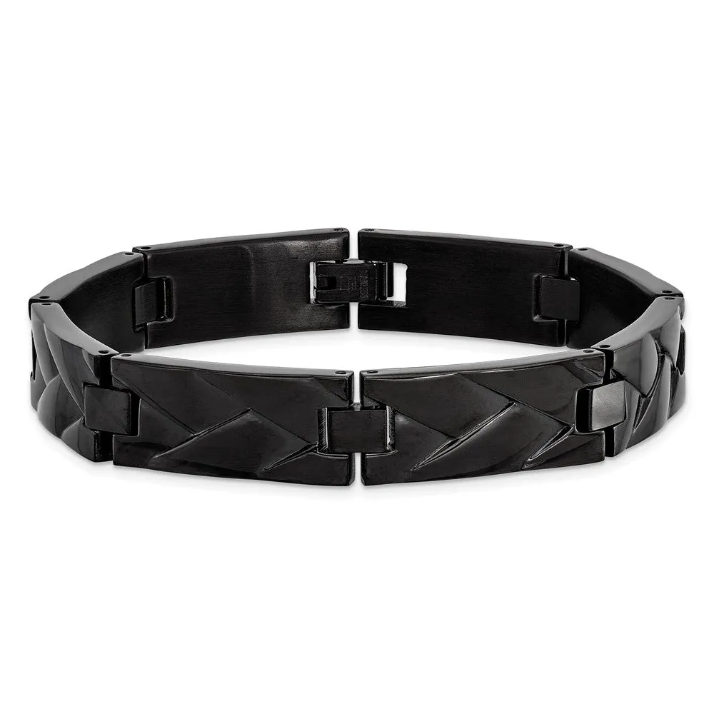 Chisel Stainless Steel Polished Black IP-plated Grooved Design Link 9 inch Bracelet