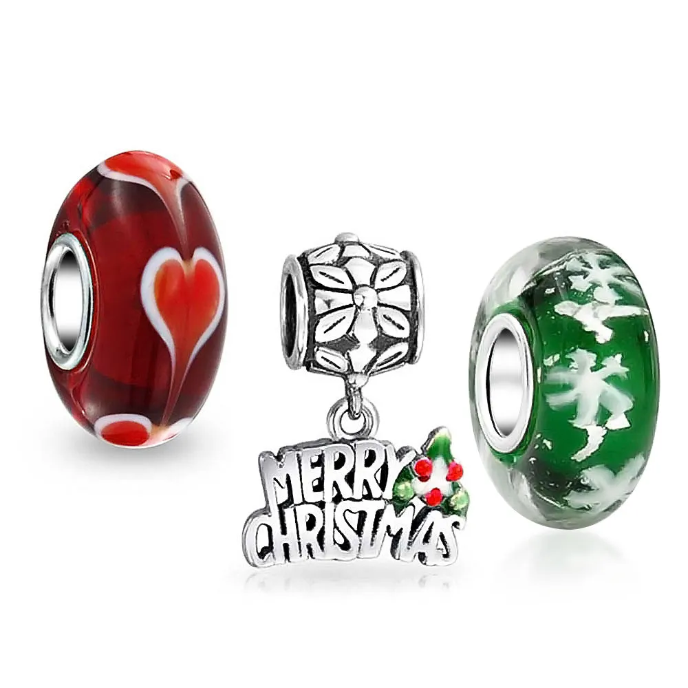 Christmas Charm Bead Bundle Snowflake Hearts Envelope Sterling Silver for Bracelets