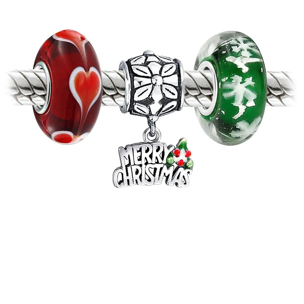 Christmas Charm Bead Bundle Snowflake Hearts Envelope Sterling Silver for Bracelets