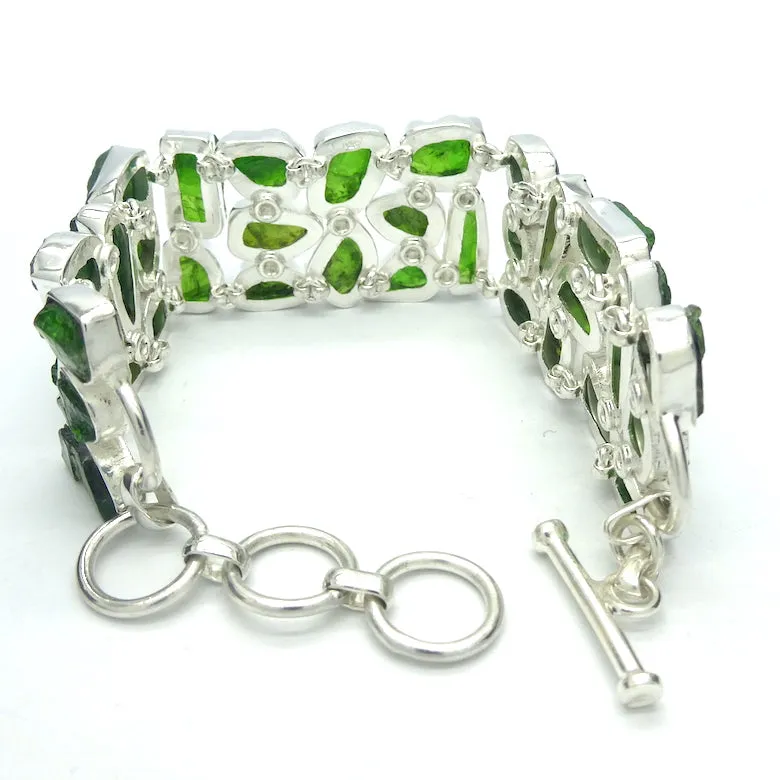 Chrome Diopside Bracelet, Wide band Gemmy Raw Nuggets, 925 Silver,