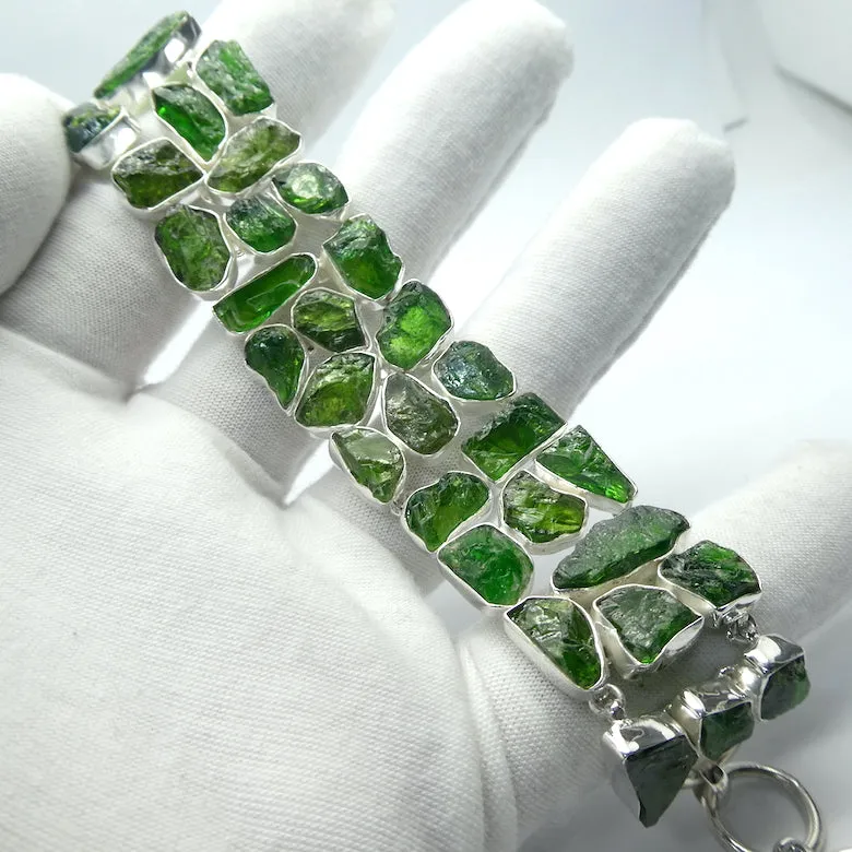Chrome Diopside Bracelet, Wide band Gemmy Raw Nuggets, 925 Silver,
