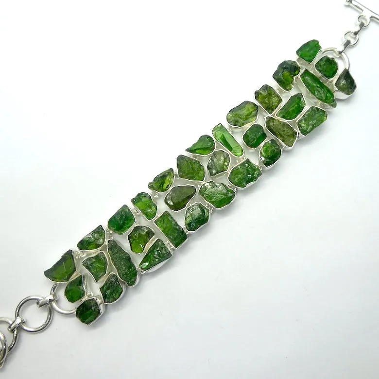 Chrome Diopside Bracelet, Wide band Gemmy Raw Nuggets, 925 Silver,