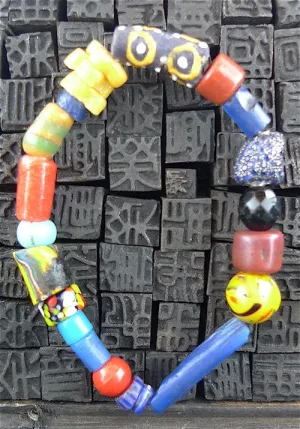 Churchill Private Label Bracelet of Old African Trading Beads and a Pave Blue Sapphire Nugget