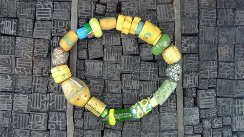 Churchill Private Label Old African Trading Bead Bracelet with Pave Sapphire Nuggets