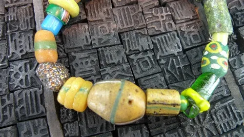 Churchill Private Label Old African Trading Bead Bracelet with Pave Sapphire Nuggets
