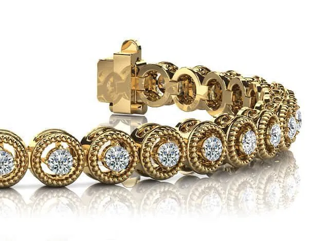 Circle Filigree Diamond Link Diamond Bracelet with 1.48 ct.(finished) 2.2mm