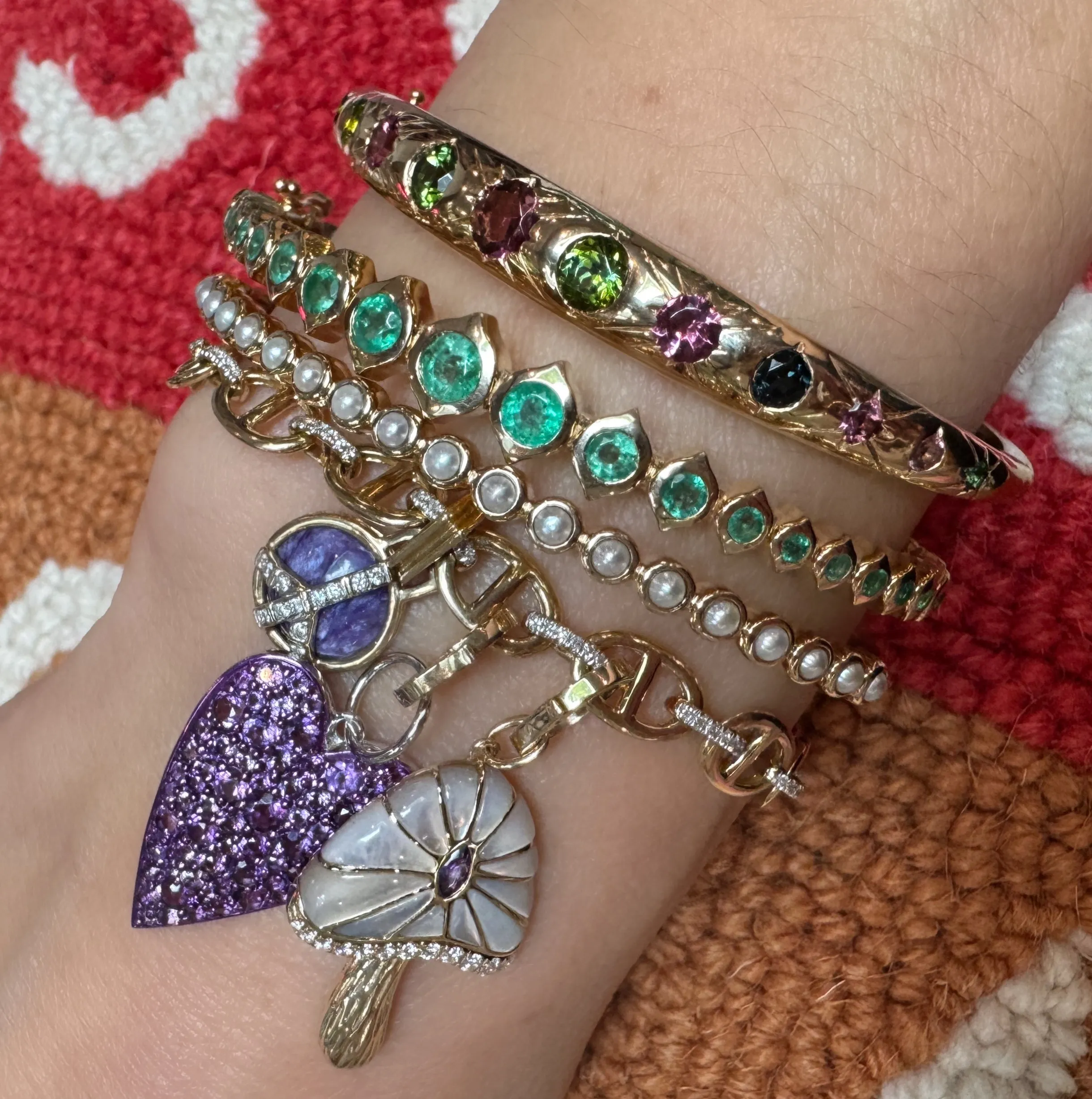Classic Bezel Set Pearl Bangle