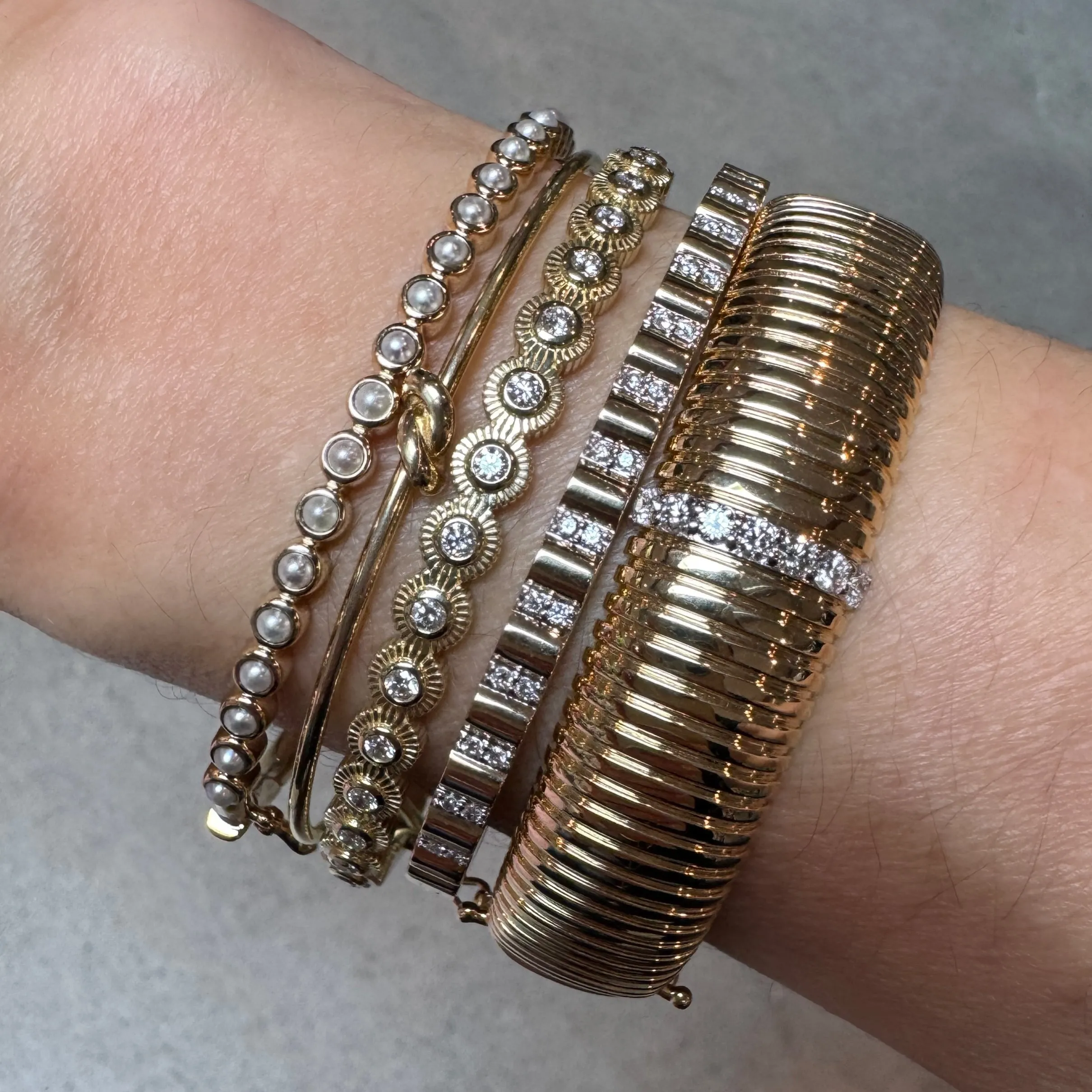 Classic Bezel Set Pearl Bangle