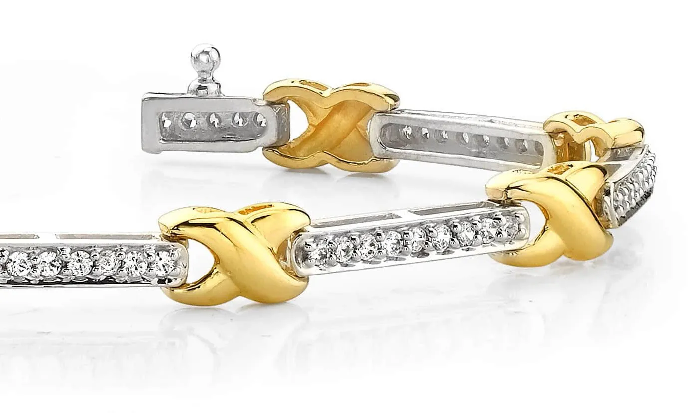 Classic Wavy X And Diamond Bracelet with 1.85 ct.(finished) 2.0mm