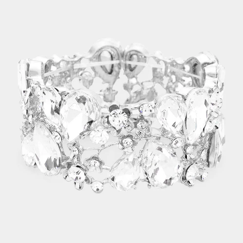 Clear Crystal Teardrop Floral Stretch Bracelet |  426864