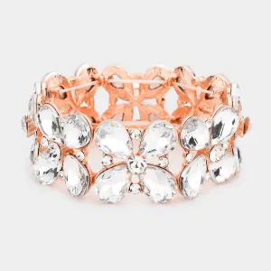 Clear Crystal Teardrop Pageant Stretch Bracelet on Rose Gold | Evening Bracelet |  563689