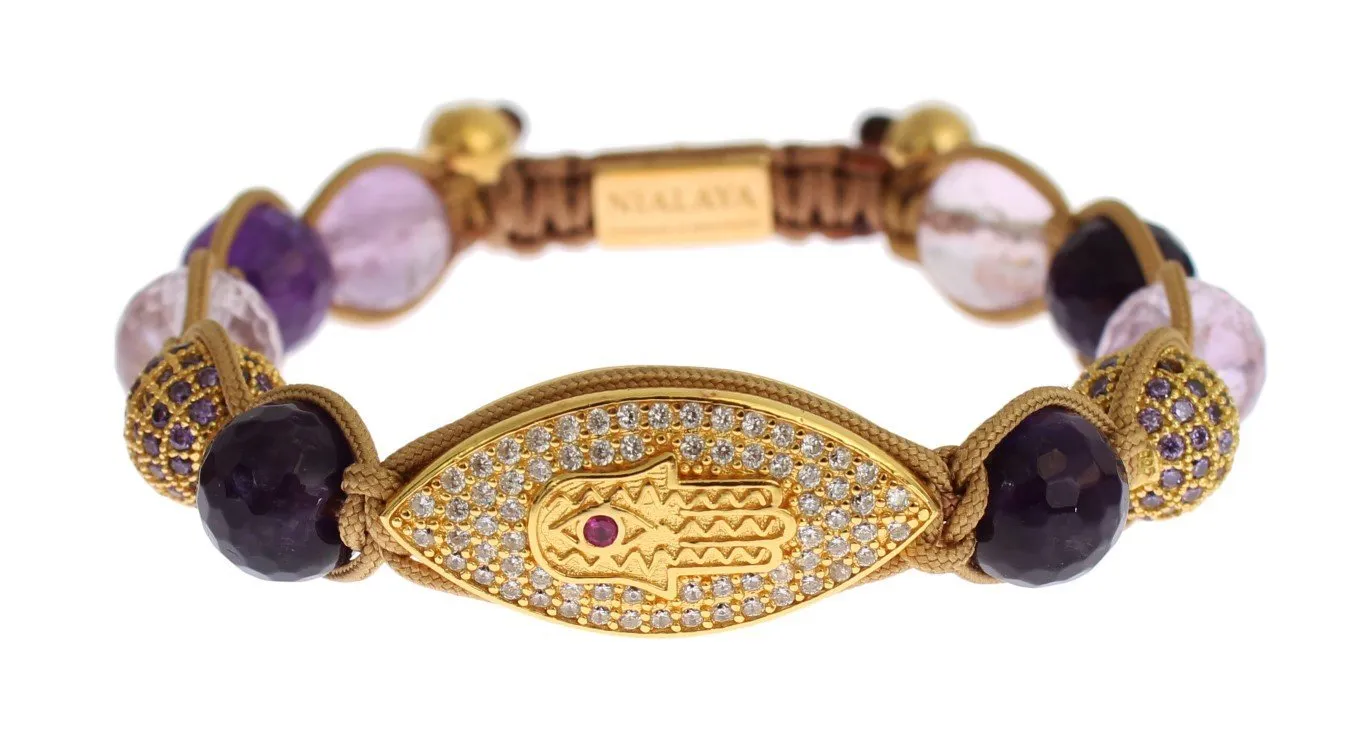 Clear CZ Amethyst Gold 925 Silver Bracelet
