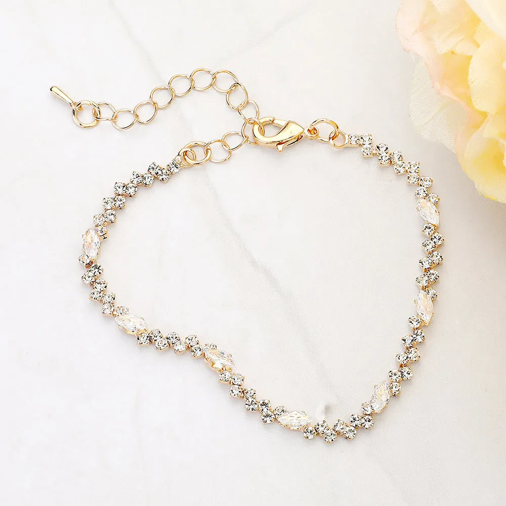 Clear Marquise Stone with Emerald Cut CZs Trim Link Bracelet on Gold |  650028
