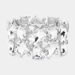 Clear Offset Rectangle Crystal Stretch Evening Bracelet | Chunky Bracelet |  623701