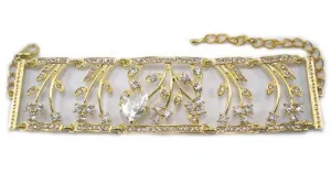 Clear On Gold Teardrop Stone 7Inch Plus 2 Extender Crystal Bracelet Silver Tone