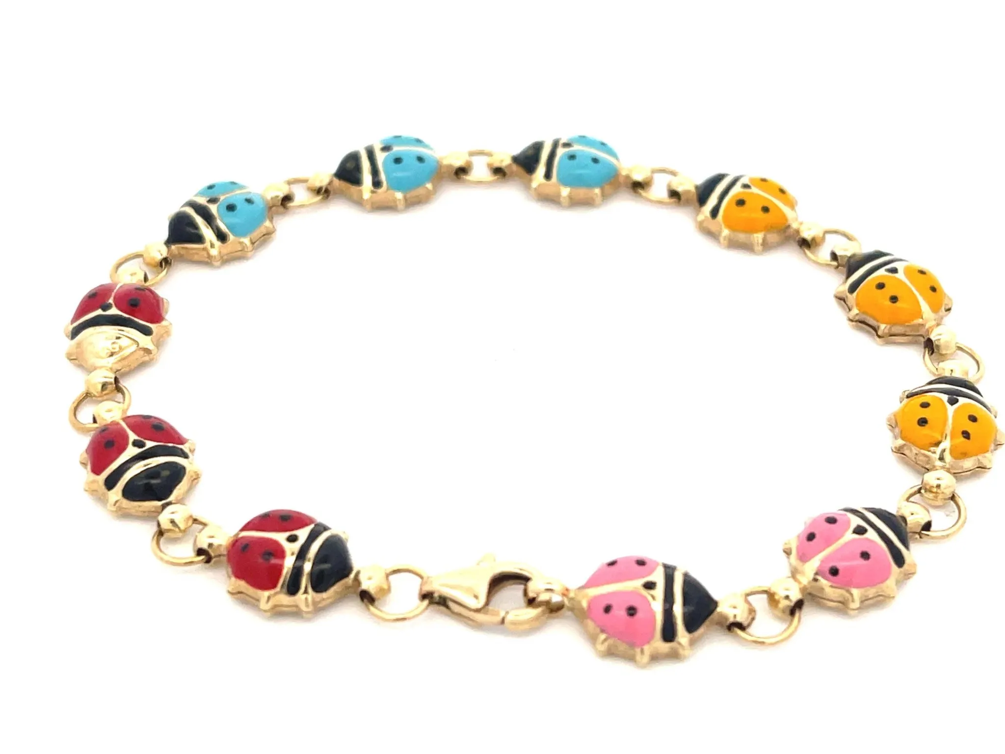 Colorful Enamel Ladybug Bracelet in 14k Yellow Gold