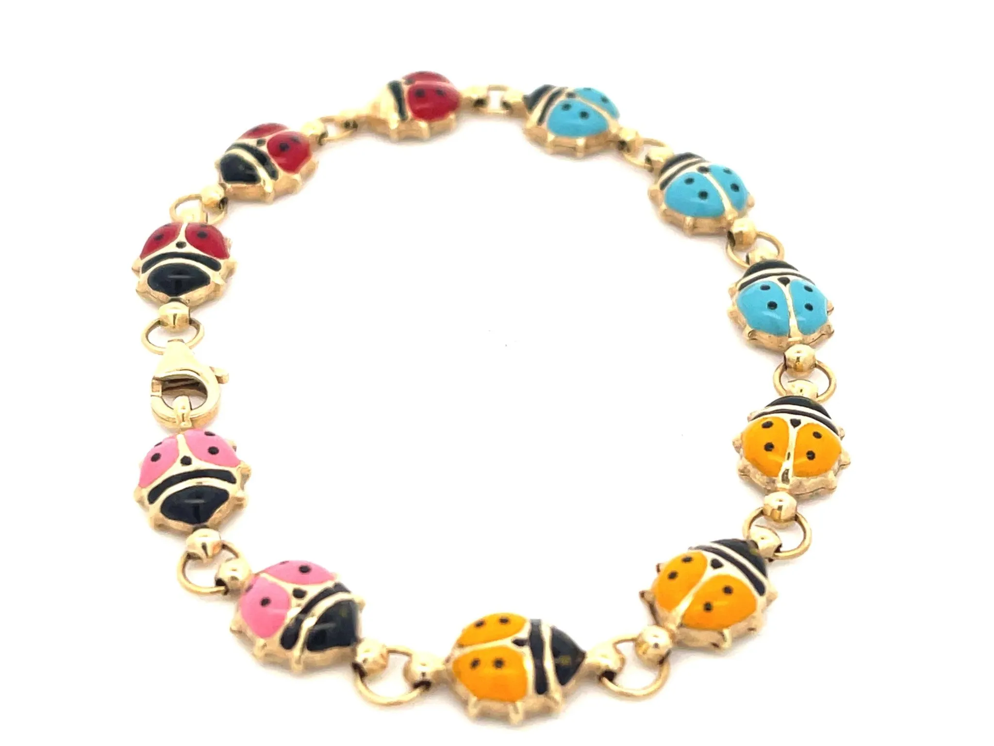 Colorful Enamel Ladybug Bracelet in 14k Yellow Gold