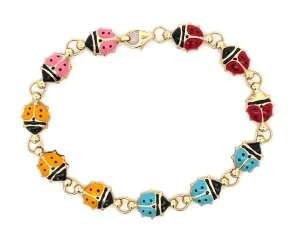 Colorful Enamel Ladybug Bracelet in 14k Yellow Gold
