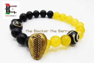 Cowrie Bracelet Black Yellow Beaded African Ethnic Afrocentric Handmade
