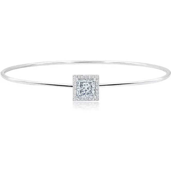 CRISLU Square Solitaire Bangle Finished in Pure Platinum