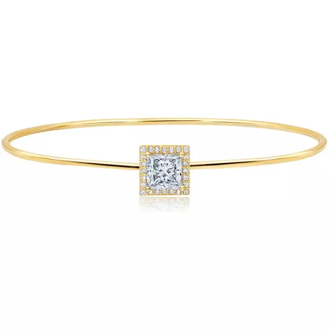 CRISLU Square Solitaire Bangle Finished in Pure Platinum