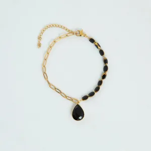 Crystal Drop Black Charm Bracelet Gold Plated, Waterproof and Anti-Tarnish - 8 inches