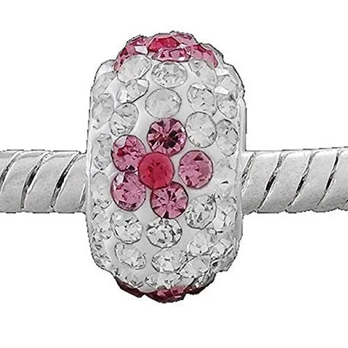 Crystal  Flower Bead Charm Compatible with European Snake Chain Charm Bracelet