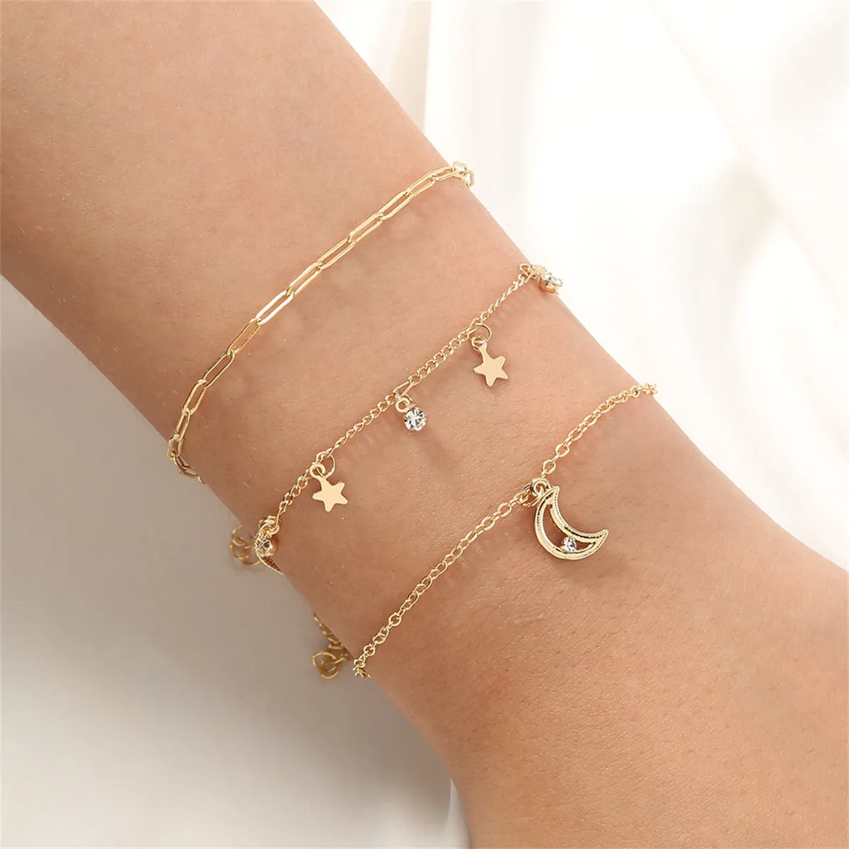 Cubic Zirconia & 18K Gold-Plated Celestial Bracelet Set