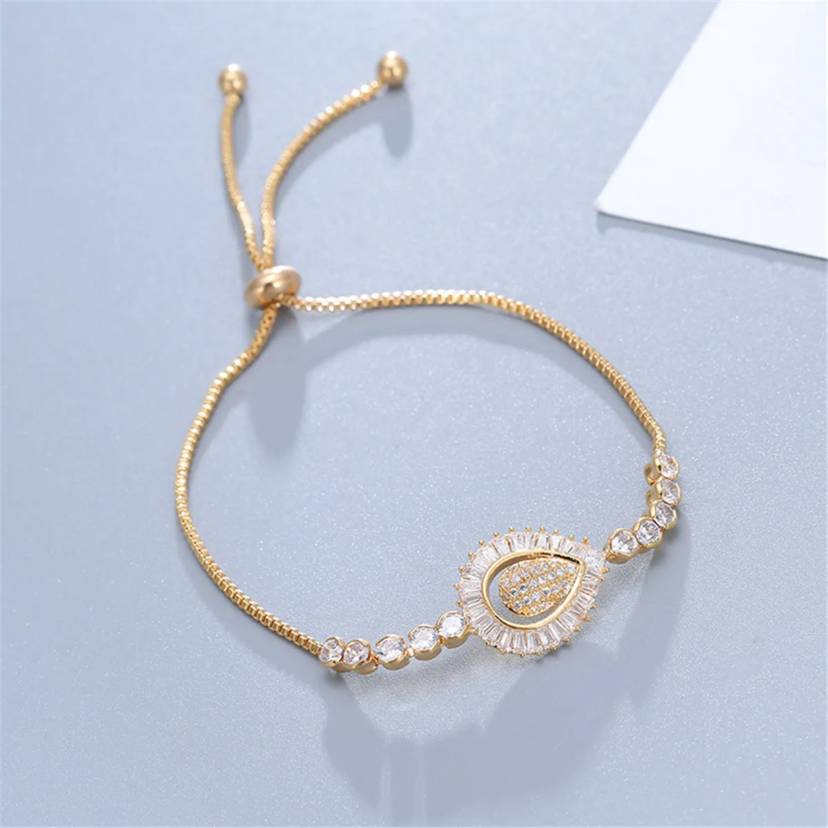 Cubic Zirconia & Crystal 18K Gold-Plated Teardrop Adjustable Bracelet