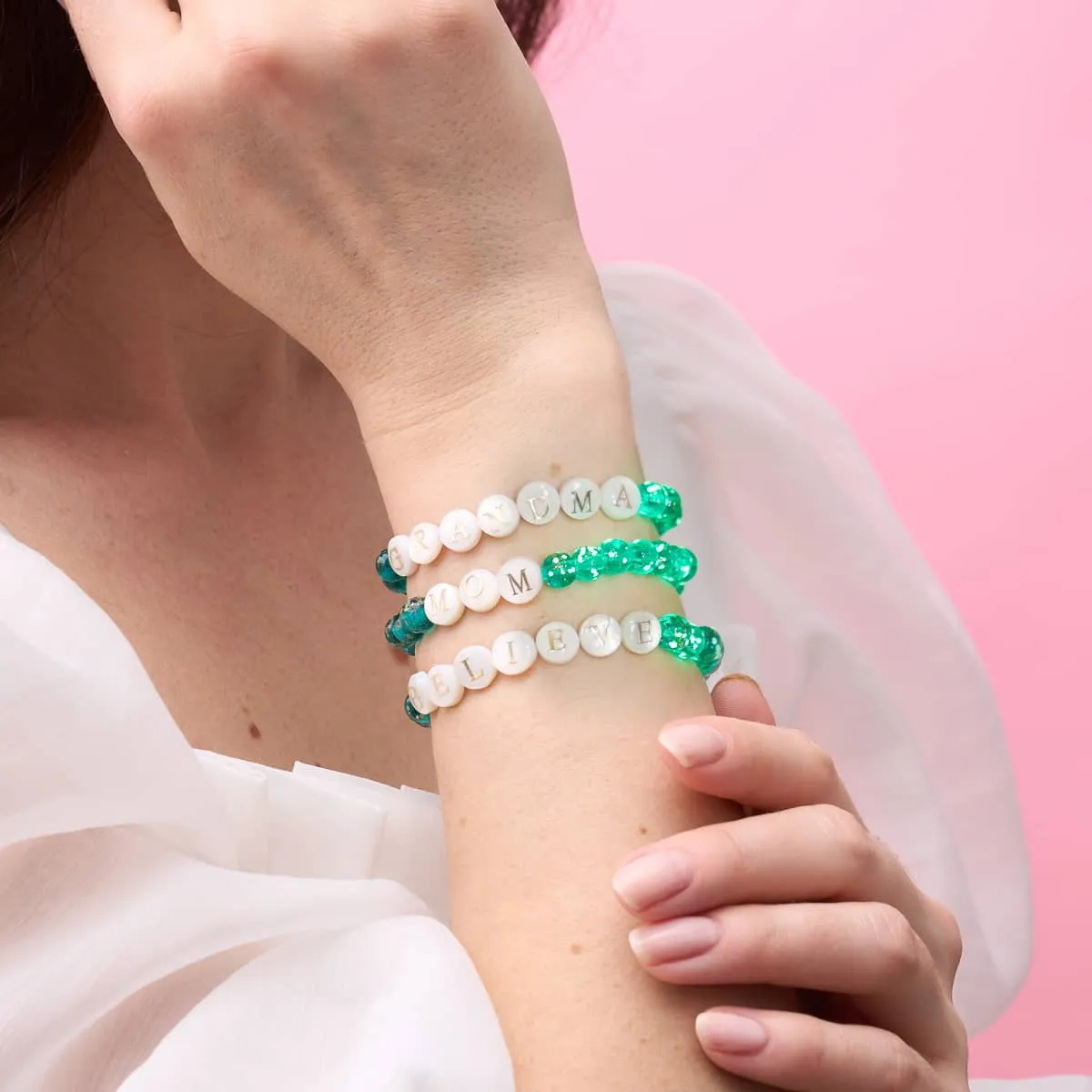 Custom Letter Bracelet | .925 Sterling Silver | Teal Firefly Glass
