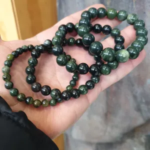 Dark Green Jade Round Bead Crystal Bracelet