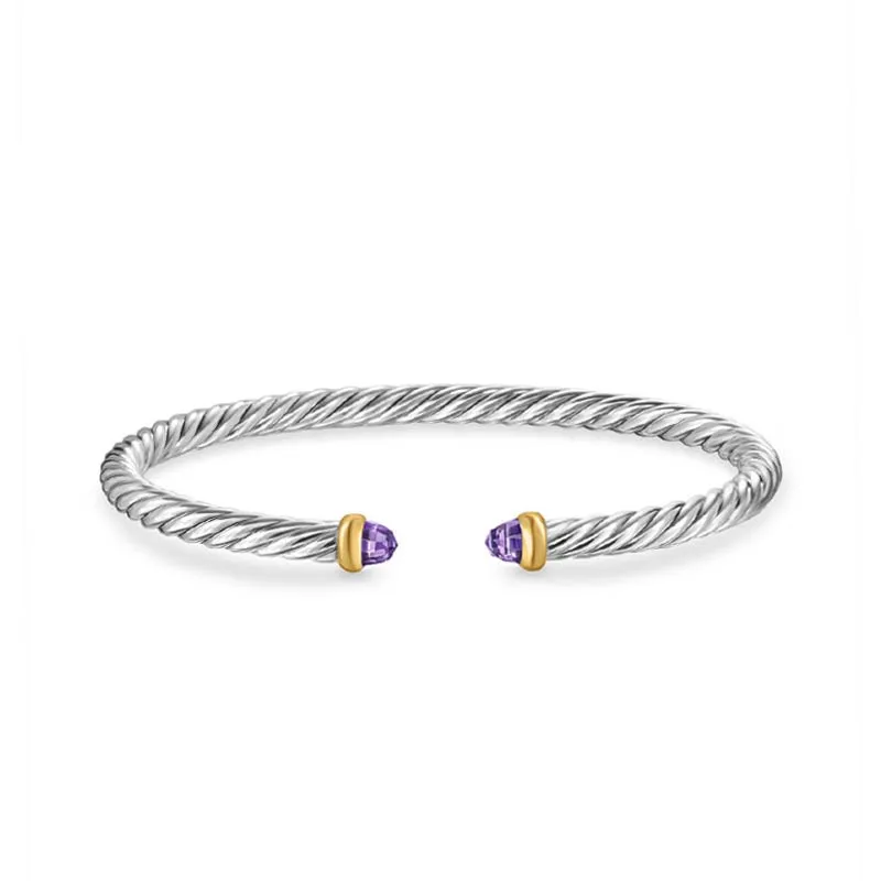 David Yurman Cable Flex Bracelet with 14K Yellow Gold and Amethyst, 4mm