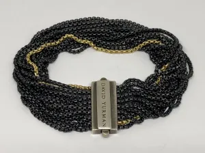 David Yurman Sterling Silver 18k Gold Black 16 Strand Bracelet 7"