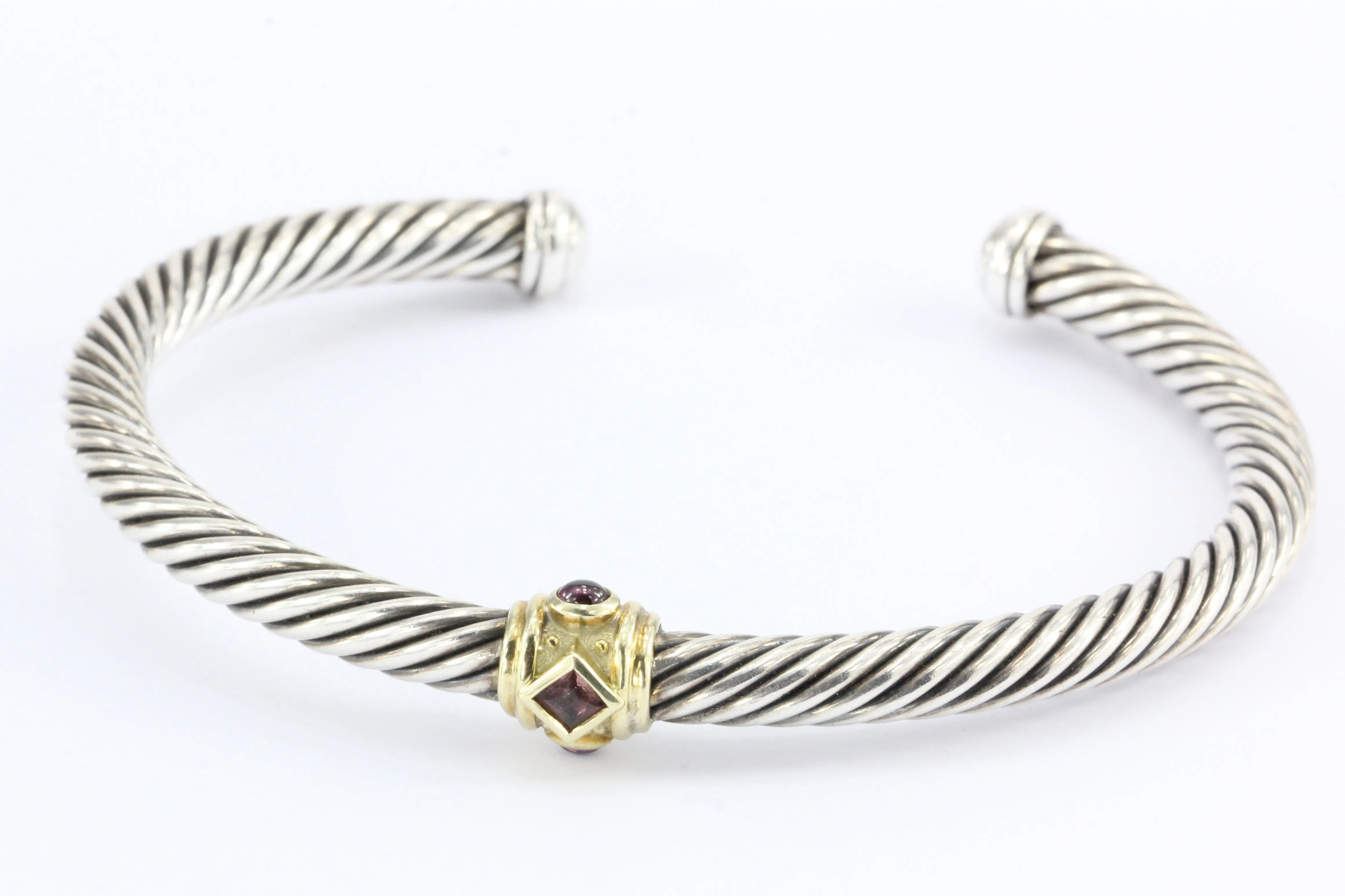 David Yurman Sterling Silver & 14K Gold Amethyst Renaissance Cuff Bracelet