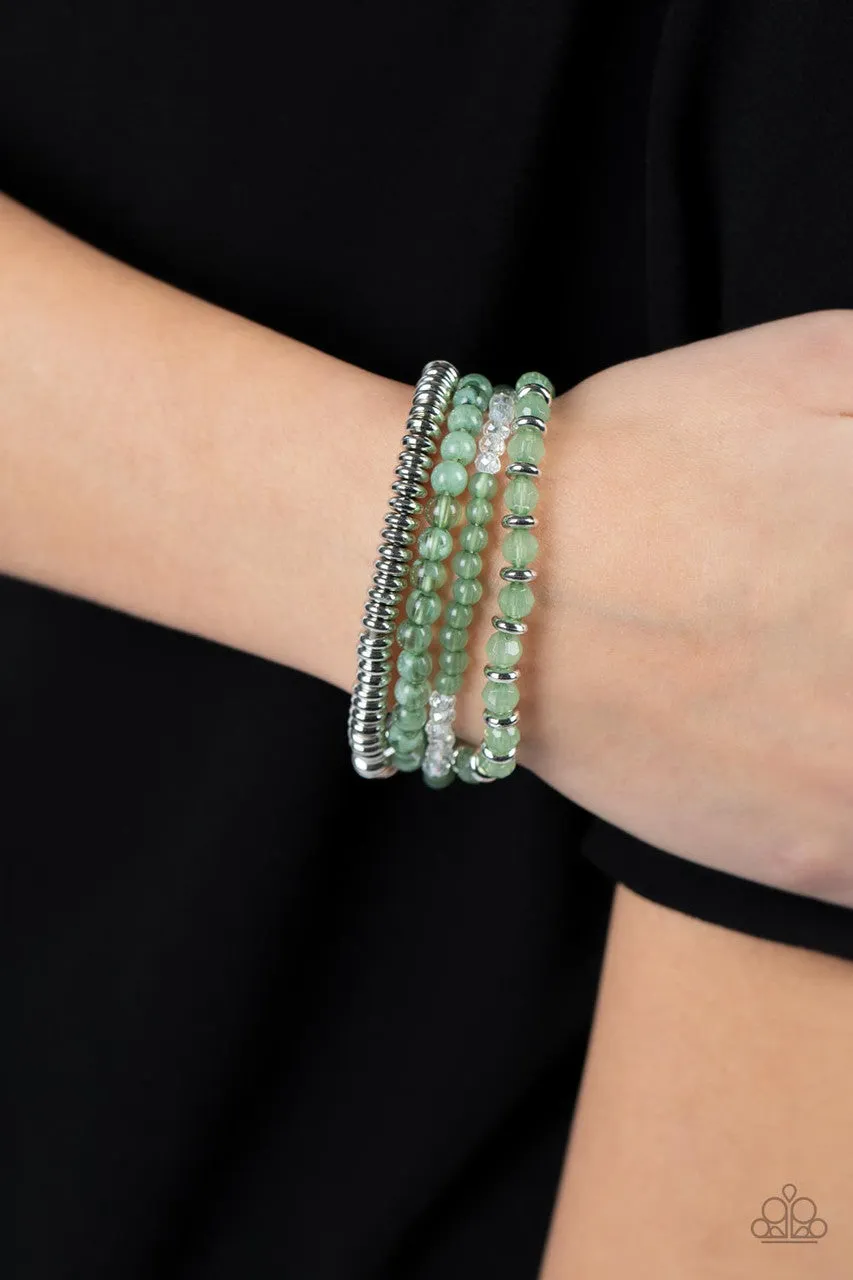 Destination Dreamscape - Green - Silver Beads Paparazzi Stretchy Bracelet