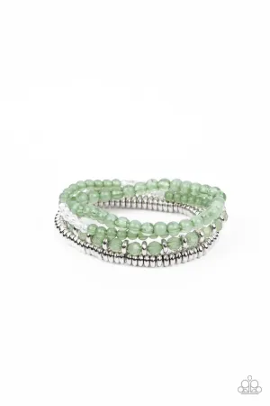 Destination Dreamscape - Green - Silver Beads Paparazzi Stretchy Bracelet