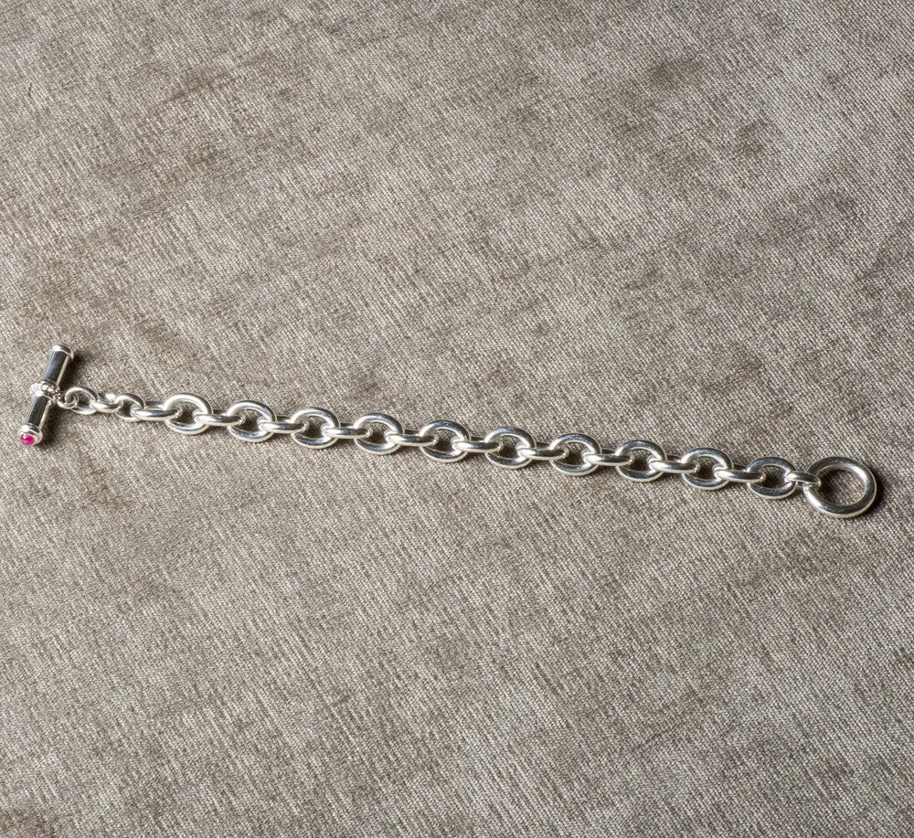 DFS Sterling Silver Handmade Cable Bracelet with Ruby Toggle