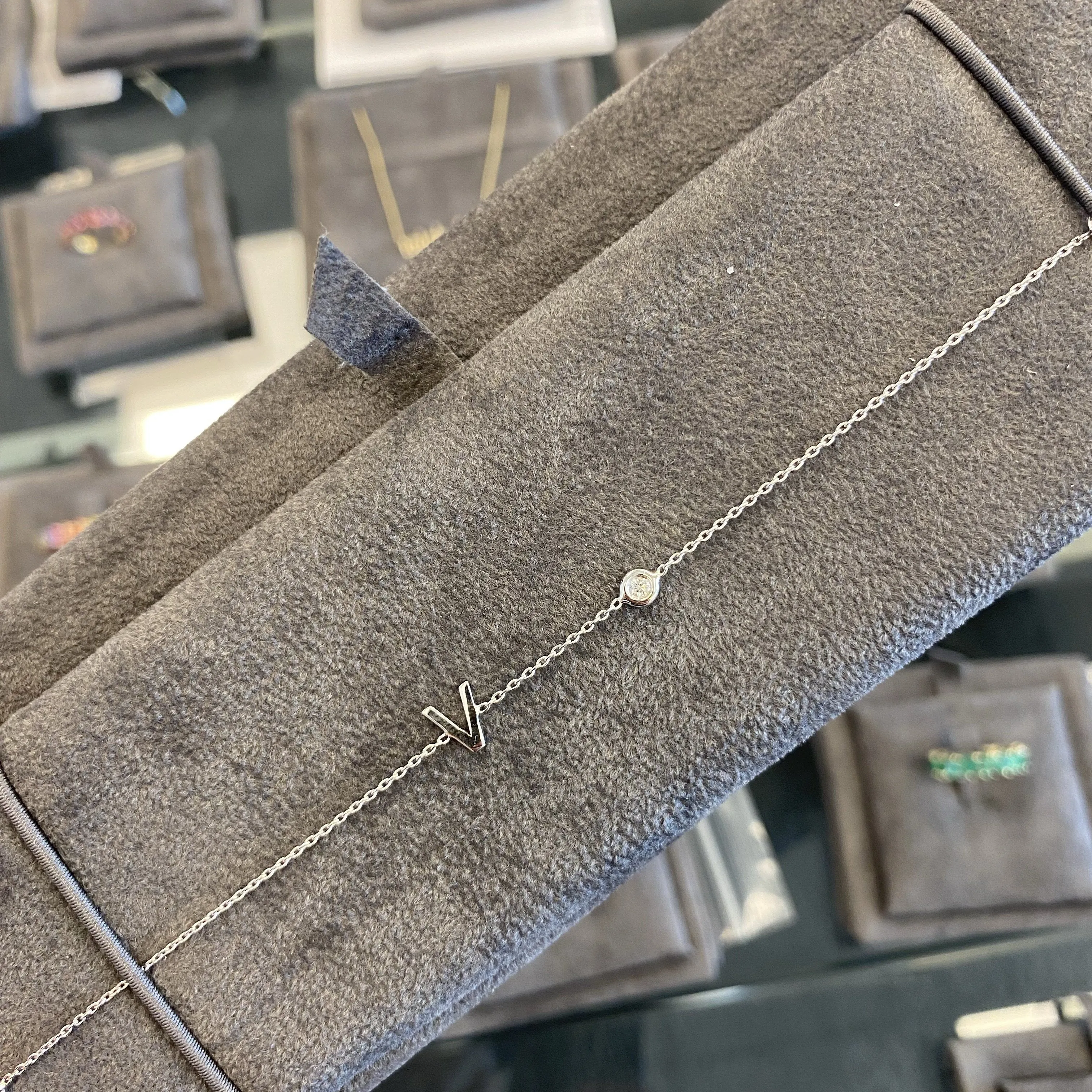 Diamond Bezel and Solid Initial Bracelet