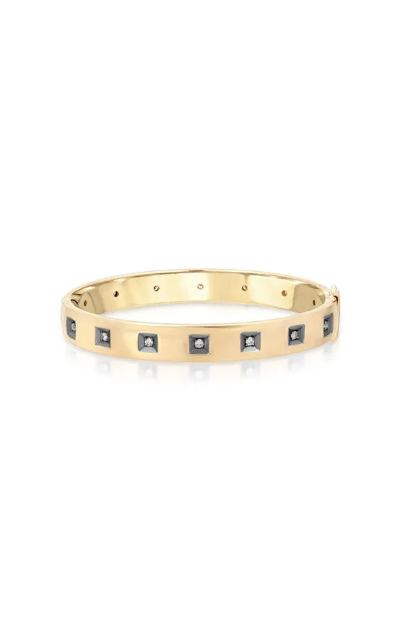Diamond Box 14K Yellow Gold Bangle with Black Ruthenium Bevel Trim
