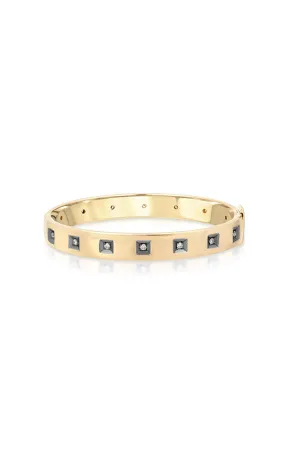 Diamond Box 14K Yellow Gold Bangle with Black Ruthenium Bevel Trim