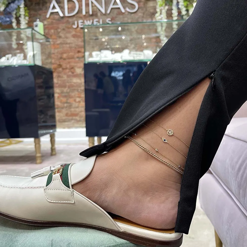 Diamond Clasp Cuban Chain Anklet 14K