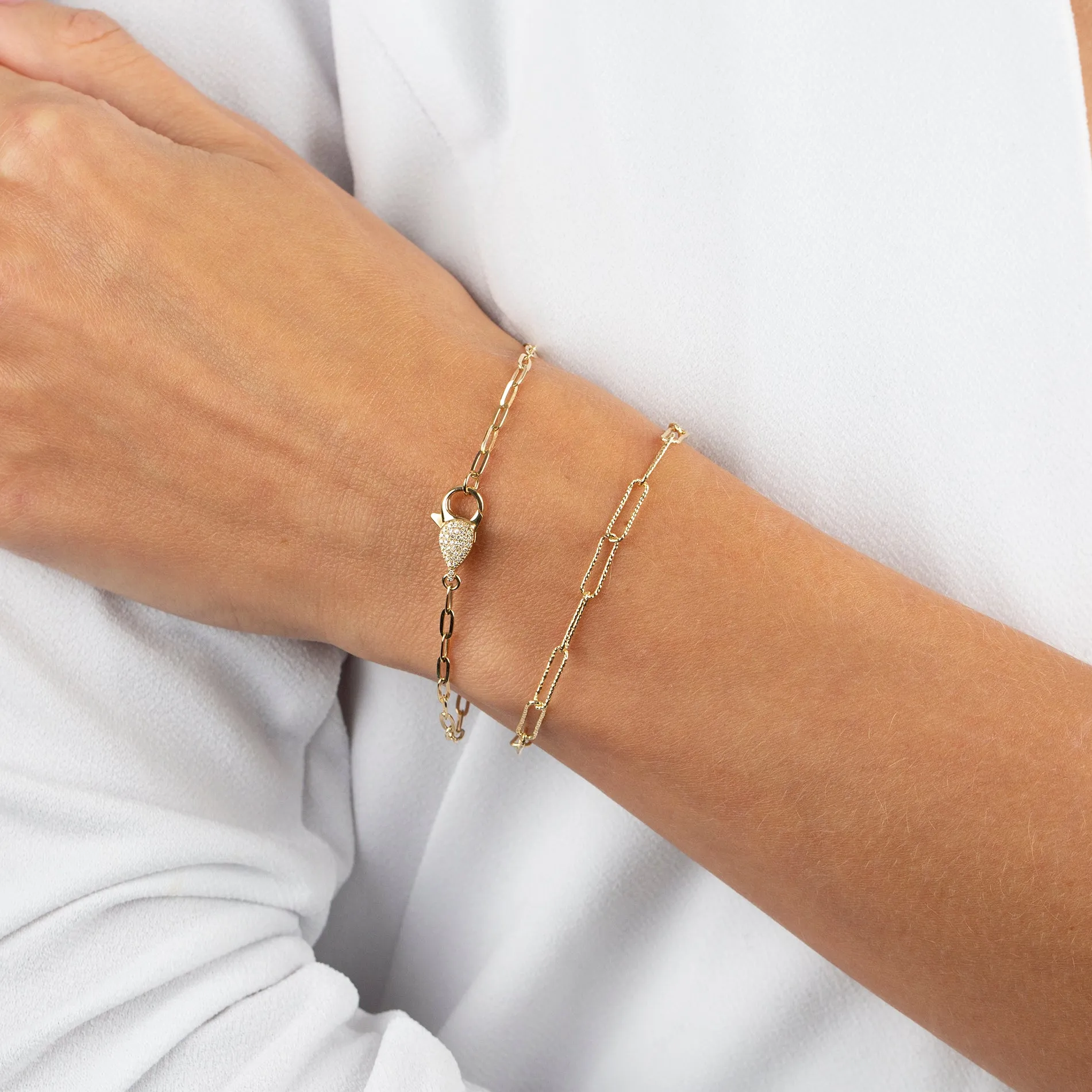 Diamond Clasp Link Bracelet 14K