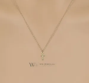Diamond Cross Necklace 0.025 ctw Tiny Small Pendant 14k Solid Gold, 14k Rose Gold, 14k White 8mm x 3.75mm Religious charm -Dainty VERY SMALL