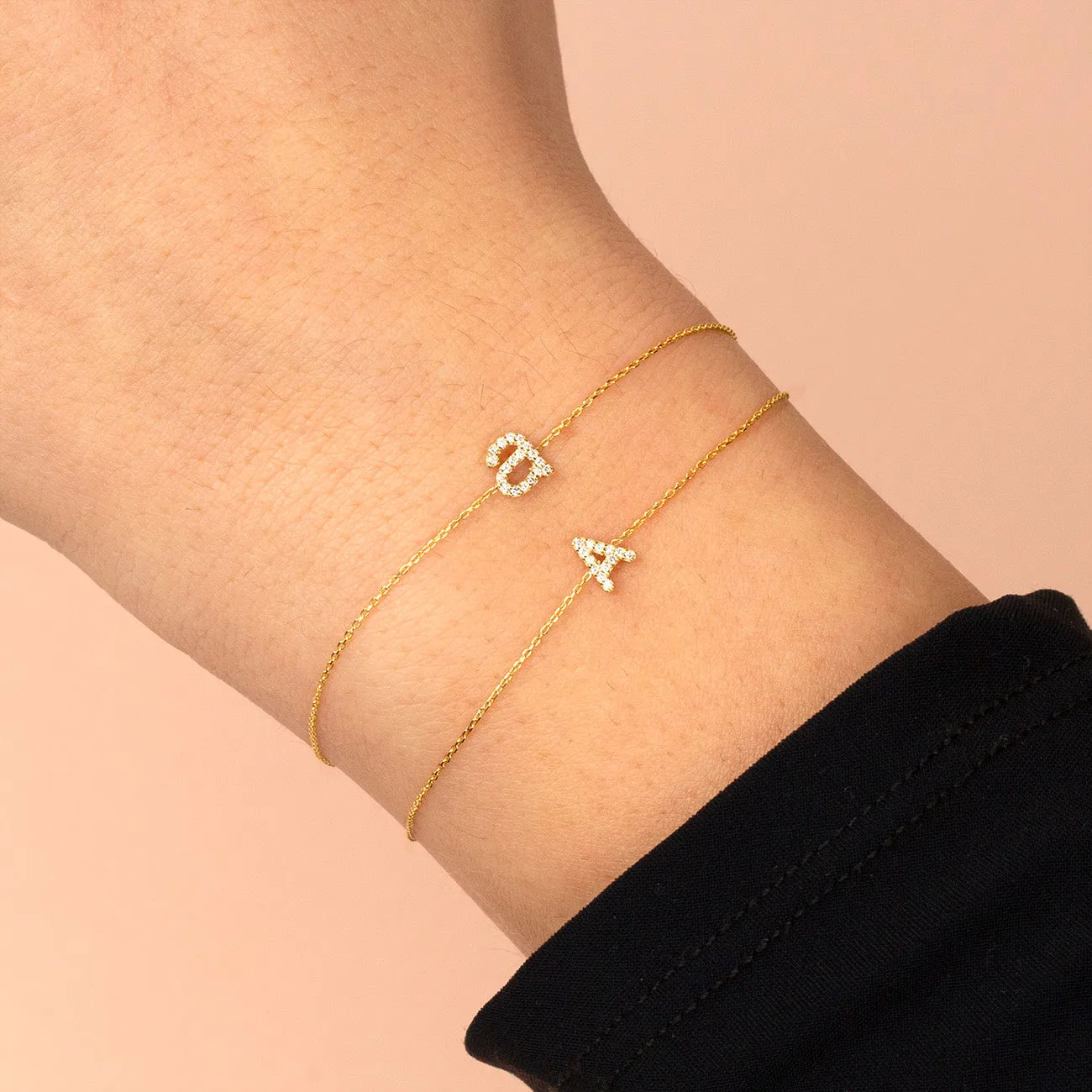 Diamond Lowercase Initial Bracelet 14K