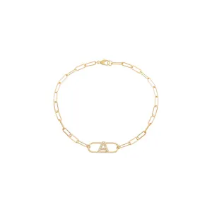 Diamond Pave Initial Cutout Pendant Link Bracelet 14K