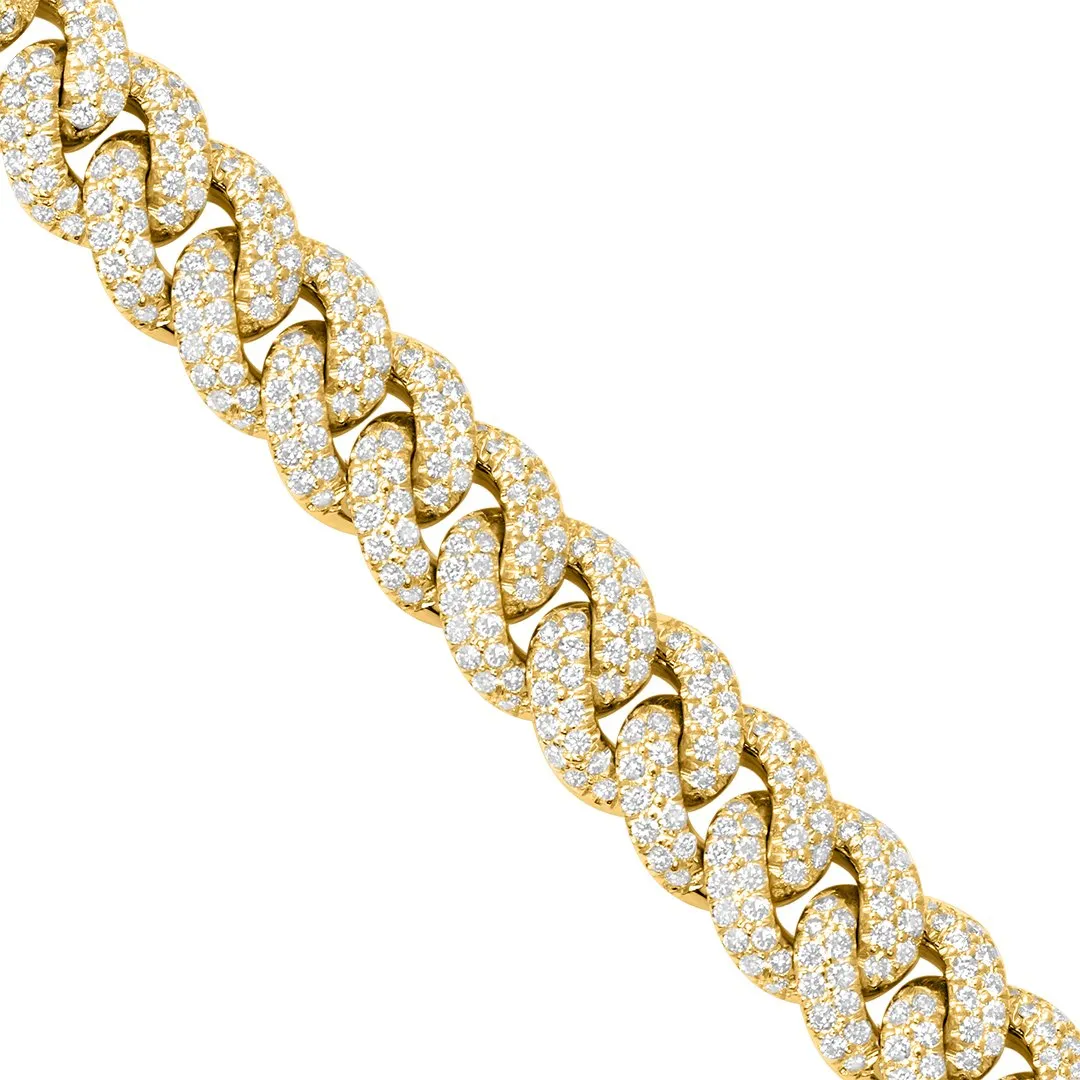 Diamond Paveset Cuban Bracelet in 14k Yellow Gold 14 Ctw