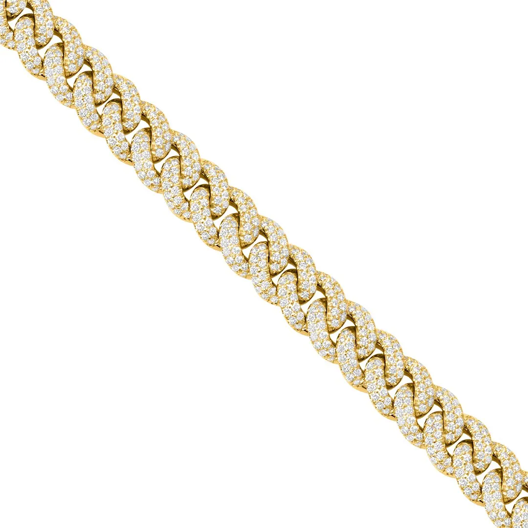 Diamond Paveset Cuban Bracelet in 14k Yellow Gold 14 Ctw