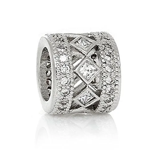 Diamond Shape Clear ed Crystal European European Bead Compatible for Most European Snake Chain Charm Bracelet