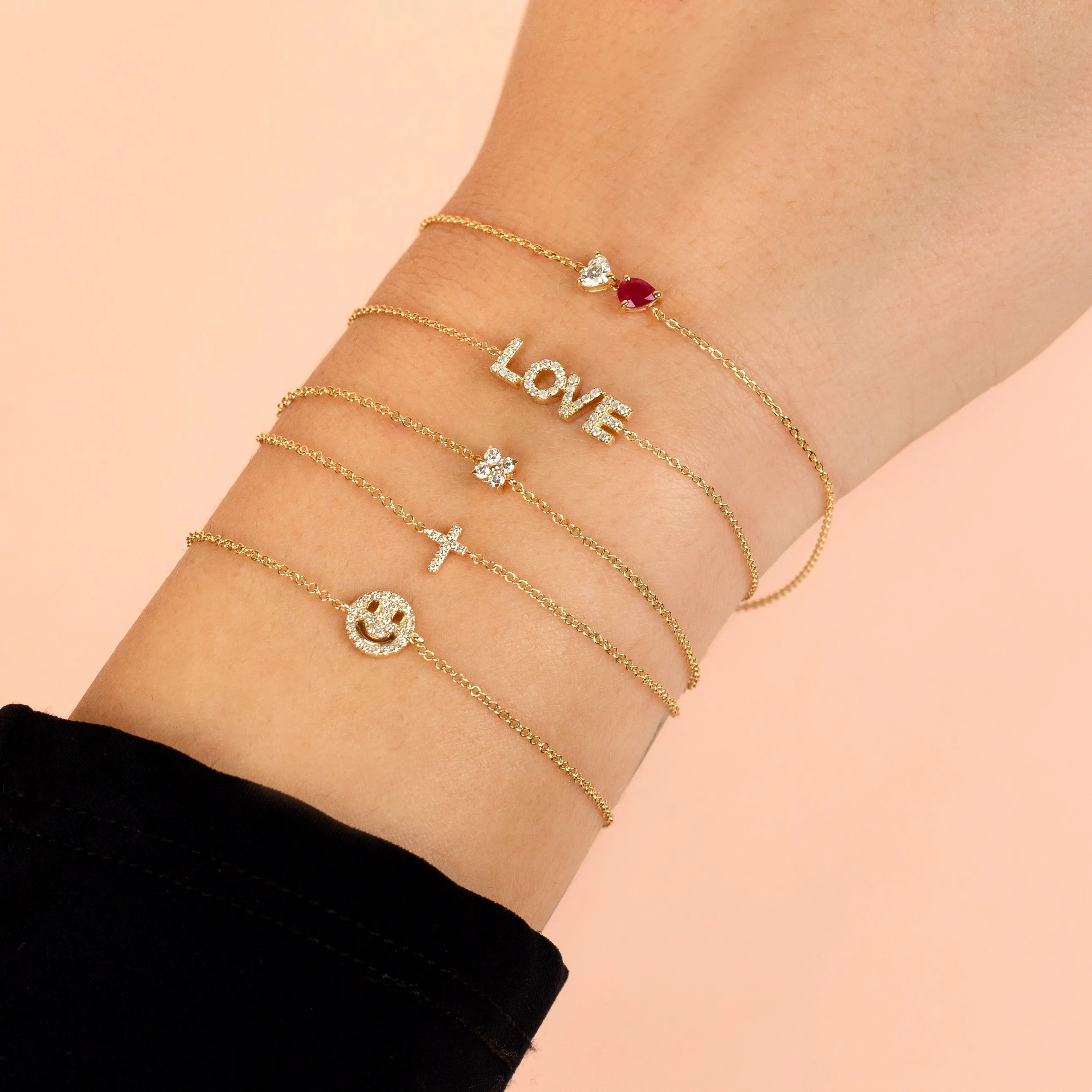 Diamond Tiny Cross Bracelet 14K
