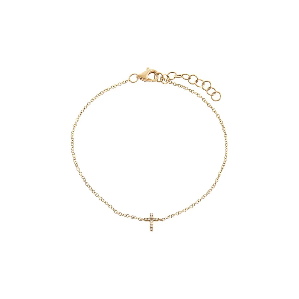 Diamond Tiny Cross Bracelet 14K